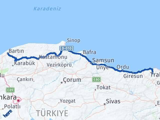 Bartın Tonya Trabzon Arası Kaç Km - Yol Haritası