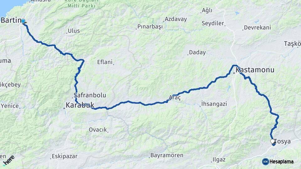 Bartın Tosya Kastamonu Arası Kaç Km - Yol Haritası