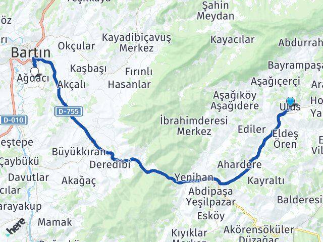 Bartın Ulus Ağdacı Arası Kaç Km - Yol Haritası