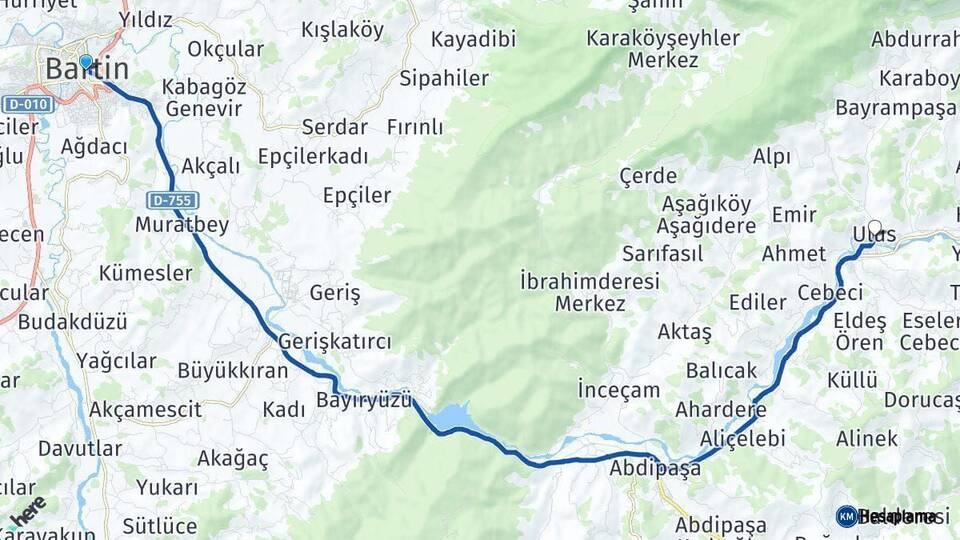 Bartın Ulus Arası Kaç Km - Yol Haritası