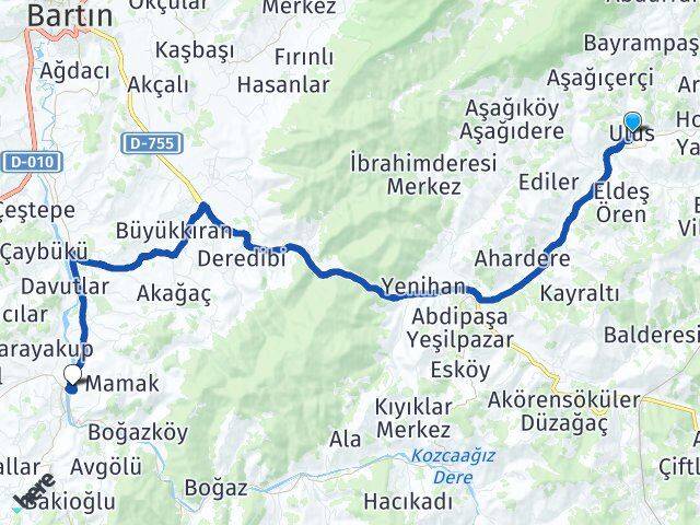 Bartın Ulus Eskihamidiye Arası Kaç Km - Yol Haritası