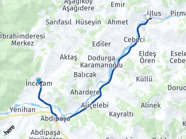İnceçam Ulus Arası Kaç Km - Yol Tarifi