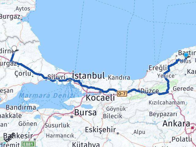 Bartın Ulus Kırklareli Arası Kaç Km - Yol Haritası