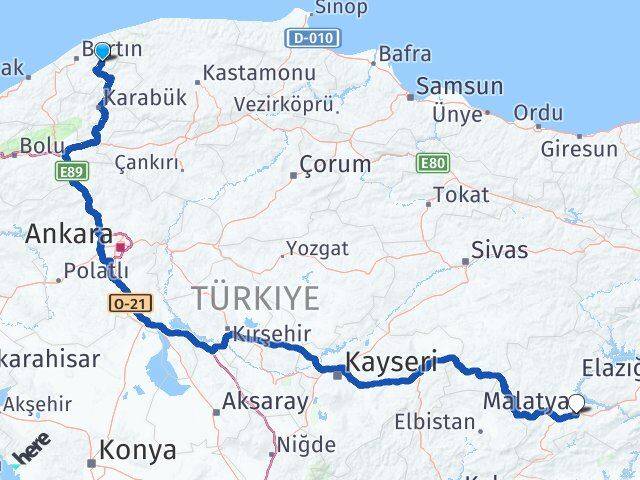 Bartın Ulus Malatya Arası Kaç Km - Yol Haritası