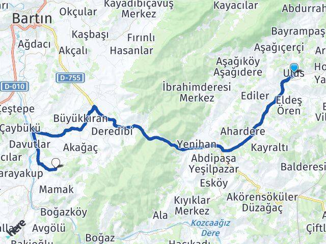 Bartın Ulus Sütlüce Arası Kaç Km - Yol Haritası