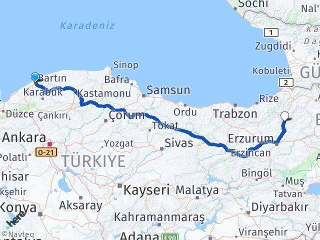 Bartın Uzundere Erzurum Arası Kaç Km - Yol Haritası