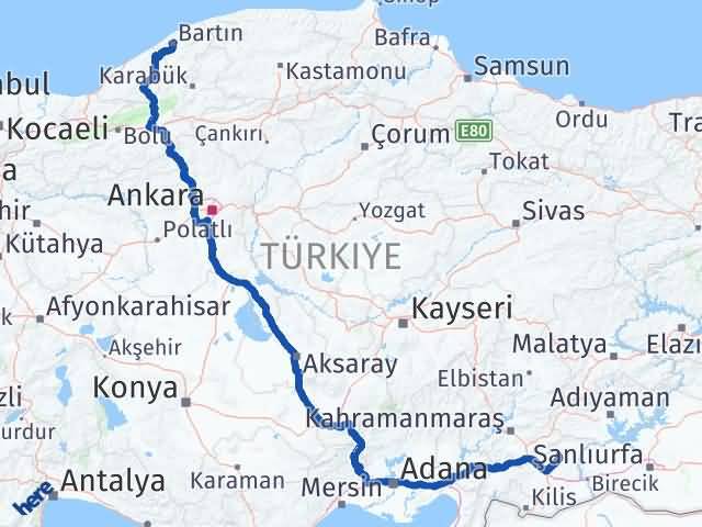 Bartın Yavuzeli Gaziantep Arası Kaç Km - Yol Haritası