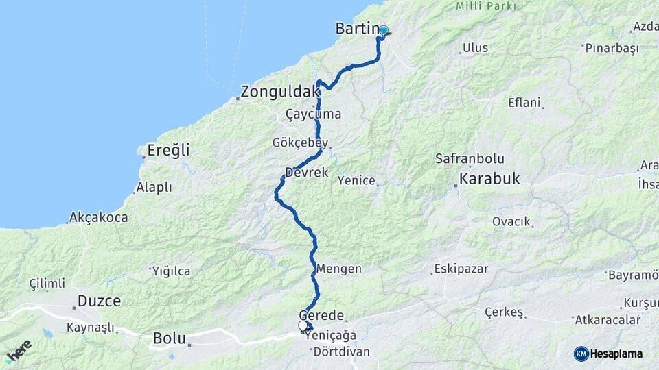 Bartın Yeniçağa Bolu Arası Kaç Km - Yol Haritası
