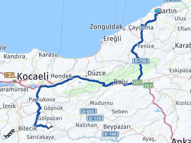 Bartın Yenipazar Bilecik Arası Kaç Km - Yol Haritası
