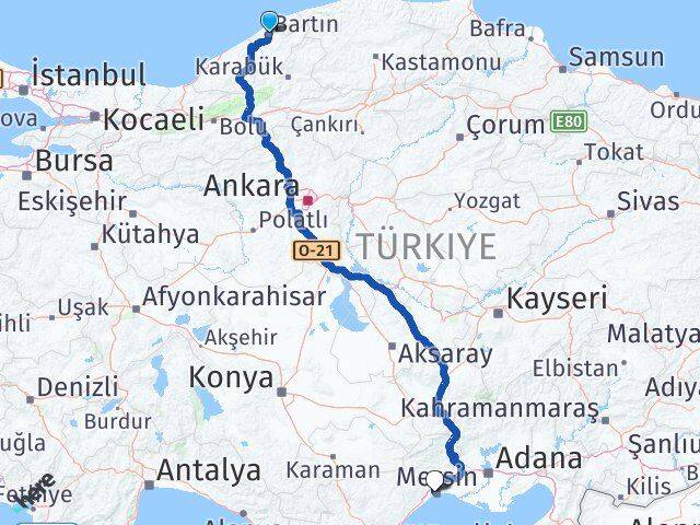 Bartın Yenişehir Mersin Arası Kaç Km - Yol Haritası