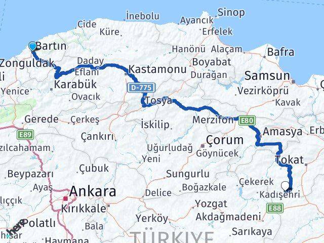 Bartın Yeşilyurt Tokat Arası Kaç Km - Yol Haritası