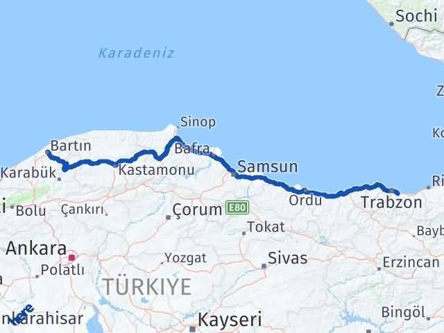 Bartın Yomra Trabzon Arası Kaç Km - Yol Haritası