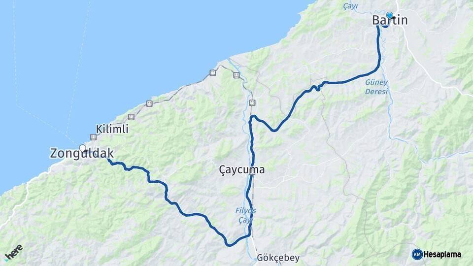 Bartın Zonguldak Arası Kaç Km - Yol Haritası