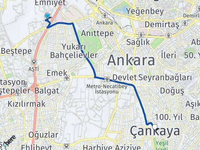 Baskent Öğretmenevi Çankaya Arası Kaç Km - Yol Tarifi