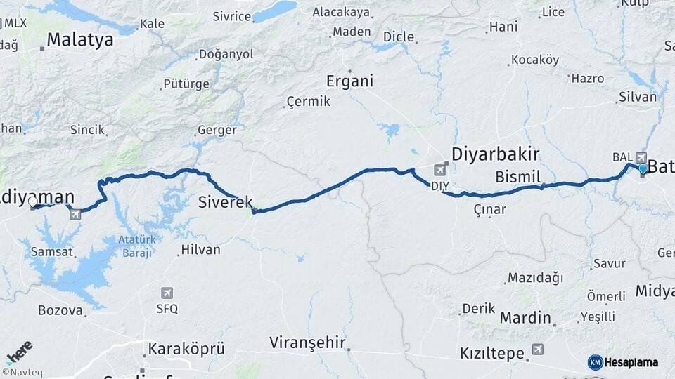 Batman Adıyaman Arası Kaç Km - Yol Haritası