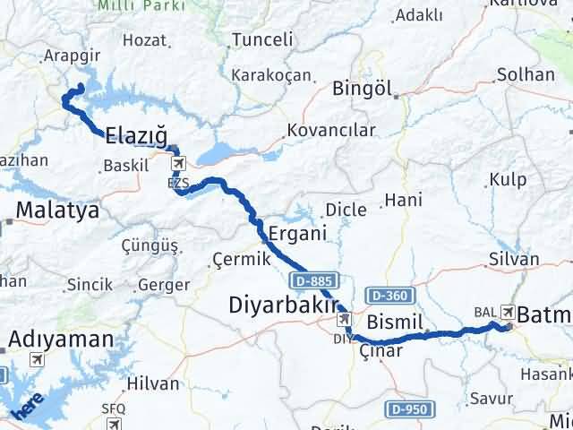 Batman Ağın Elazığ Arası Kaç Km - Yol Haritası