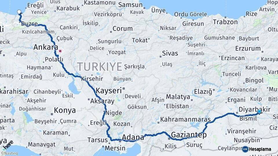 Batman Akçakoca Düzce Arası Kaç Km - Yol Haritası