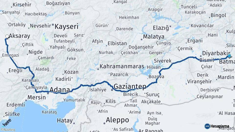 Batman Aksaray Arası Kaç Km - Yol Haritası