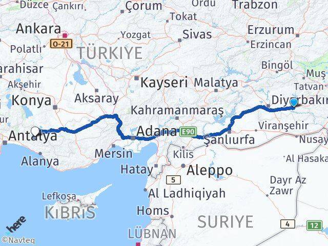 Batman Akseki Antalya Arası Kaç Km - Yol Haritası