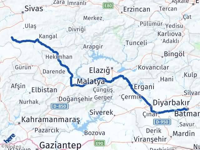 Batman Altınyayla Sivas Arası Kaç Km - Yol Haritası