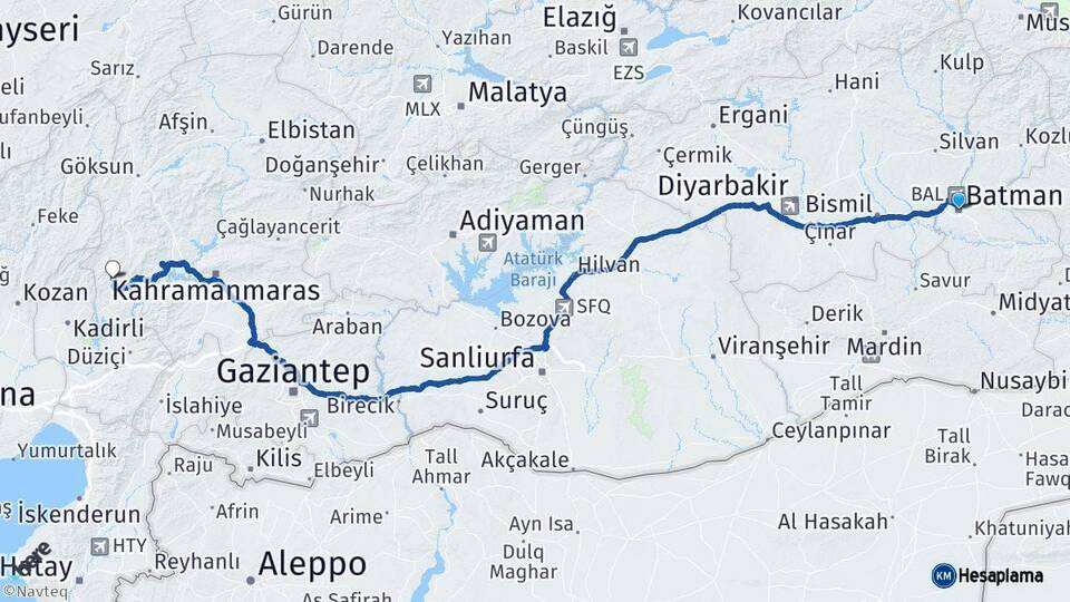Batman Andırın Kahramanmaraş Arası Kaç Km - Yol Haritası