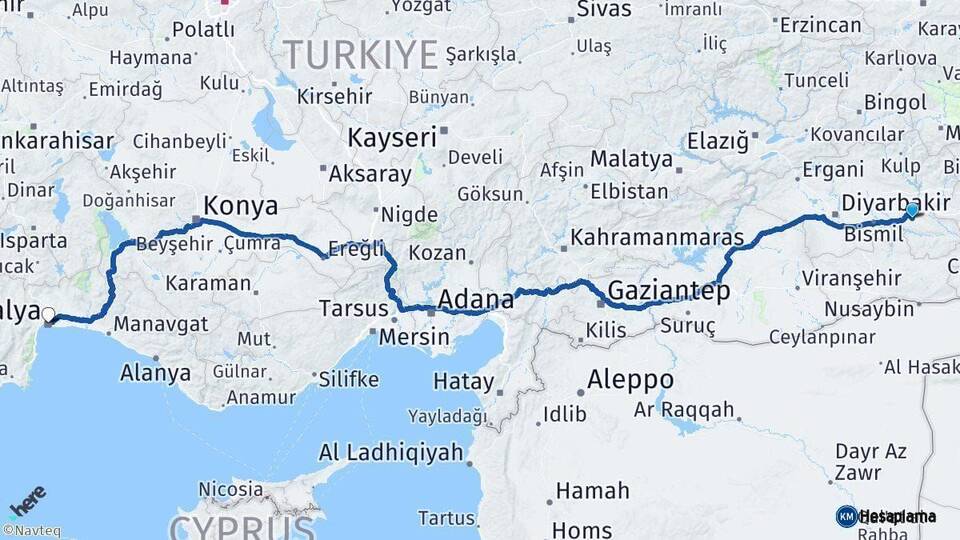 Batman Antalya Arası Kaç Km - Yol Haritası