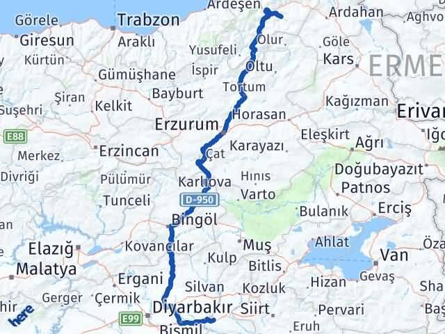 Batman Ardanuç Artvin Arası Kaç Km - Yol Haritası