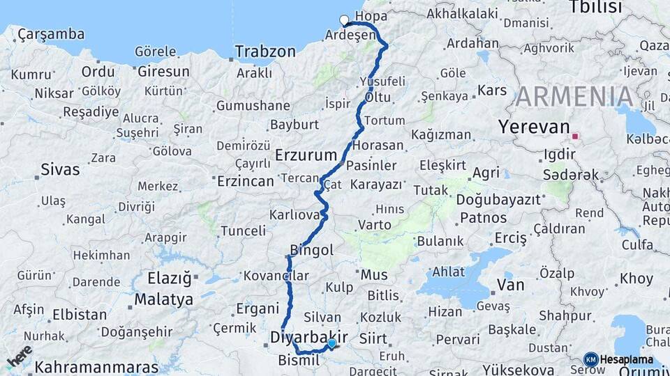 Batman Arhavi Artvin Arası Kaç Km - Yol Haritası