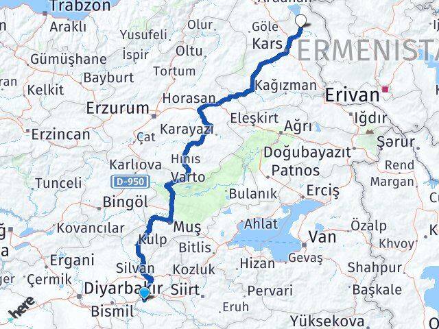 Batman Arpaçay Kars Arası Kaç Km - Yol Haritası