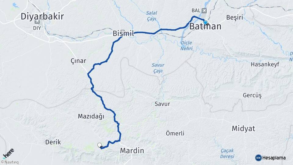 Batman Artuklu Mardin Arası Kaç Km - Yol Haritası