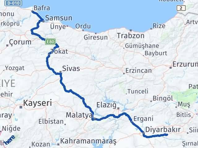 Batman Bafra Samsun Arası Kaç Km - Yol Haritası
