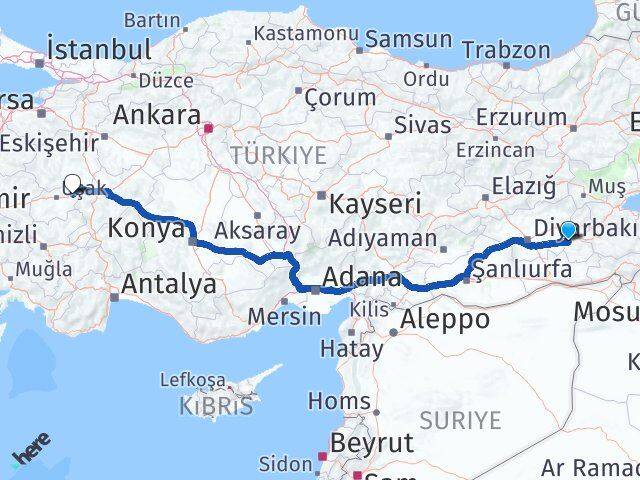 Batman Banaz Uşak Arası Kaç Km - Yol Haritası