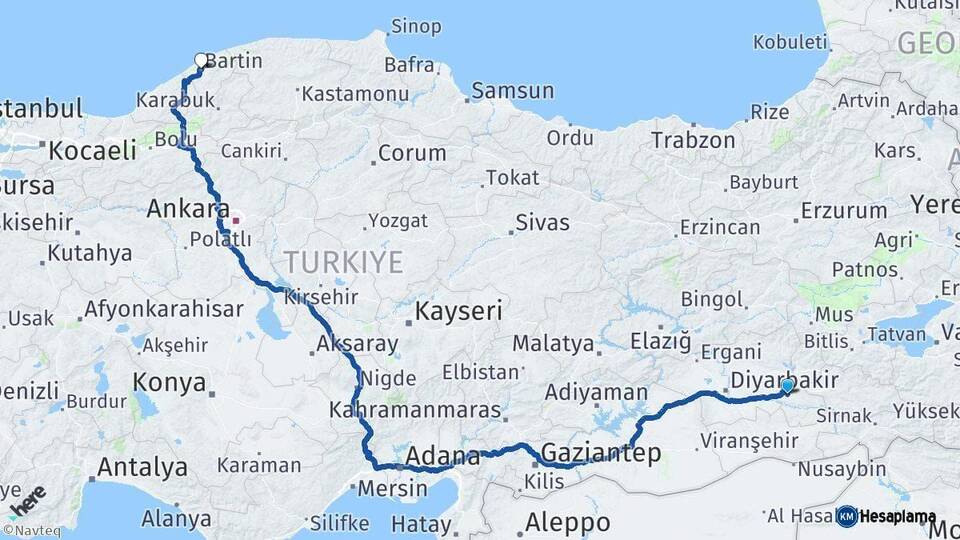 Batman Bartın Arası Kaç Km - Yol Haritası