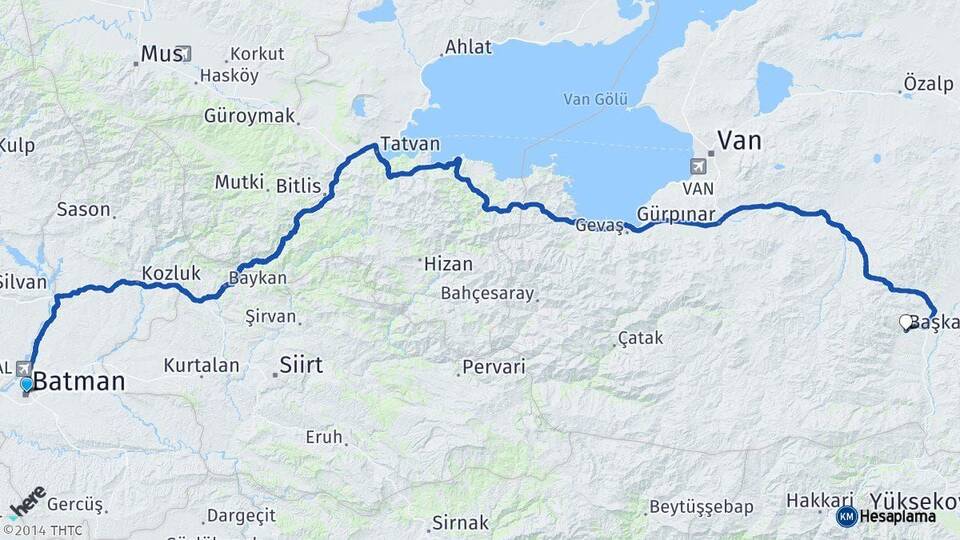 Batman Başkale Van Arası Kaç Km - Yol Haritası