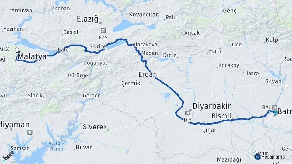 Batman Battalgazi Malatya Arası Kaç Km - Yol Haritası
