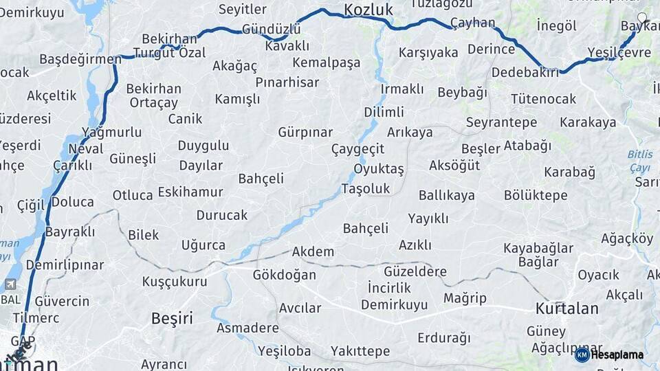 Batman Baykan Siirt Arası Kaç Km - Yol Haritası