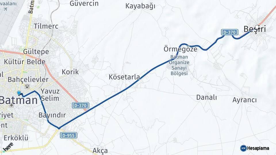 Batman Beşiri Arası Kaç Km - Yol Haritası