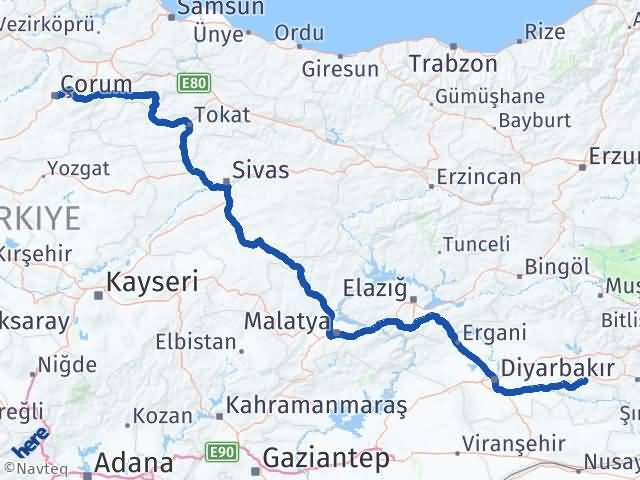 Batman Beşiri Çorum Arası Kaç Km - Yol Haritası