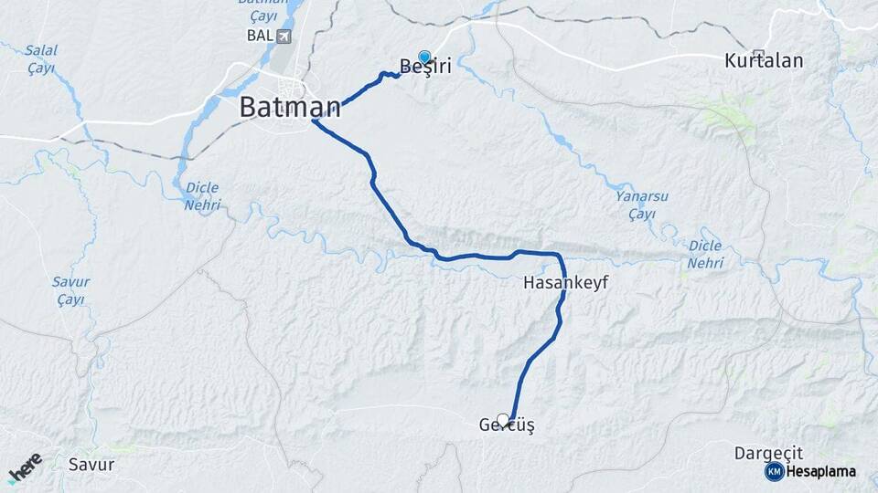 Batman Beşiri Gercüş Arası Kaç Km - Yol Haritası