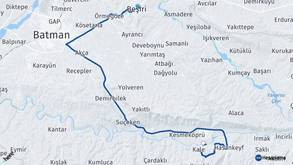 Batman Beşiri Hasankeyf Arası Kaç Km - Yol Haritası