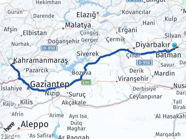 Batman Beşiri Kahramanmaraş Arası Kaç Km - Yol Haritası