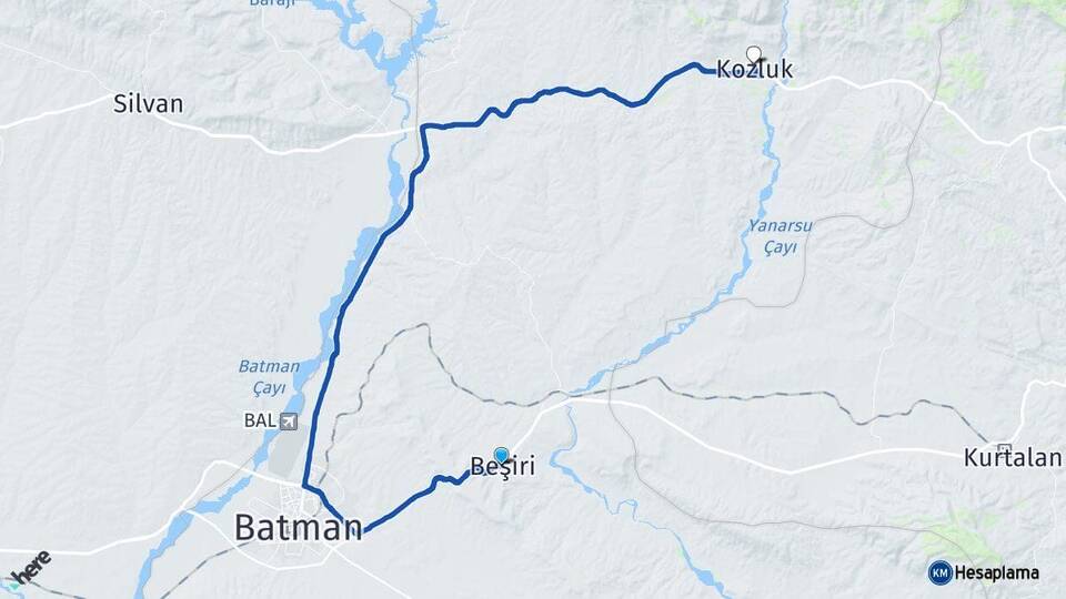 Batman Beşiri Kozluk Arası Kaç Km - Yol Haritası