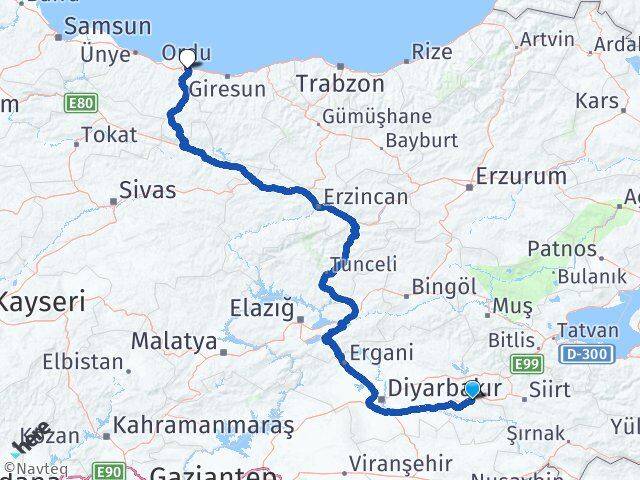 Batman Beşiri Ordu Arası Kaç Km - Yol Haritası