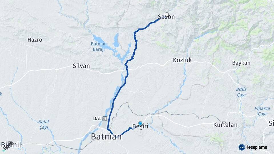 Batman Beşiri Sason Arası Kaç Km - Yol Haritası