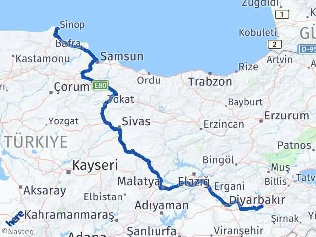 Batman Beşiri Sinop Arası Kaç Km - Yol Haritası