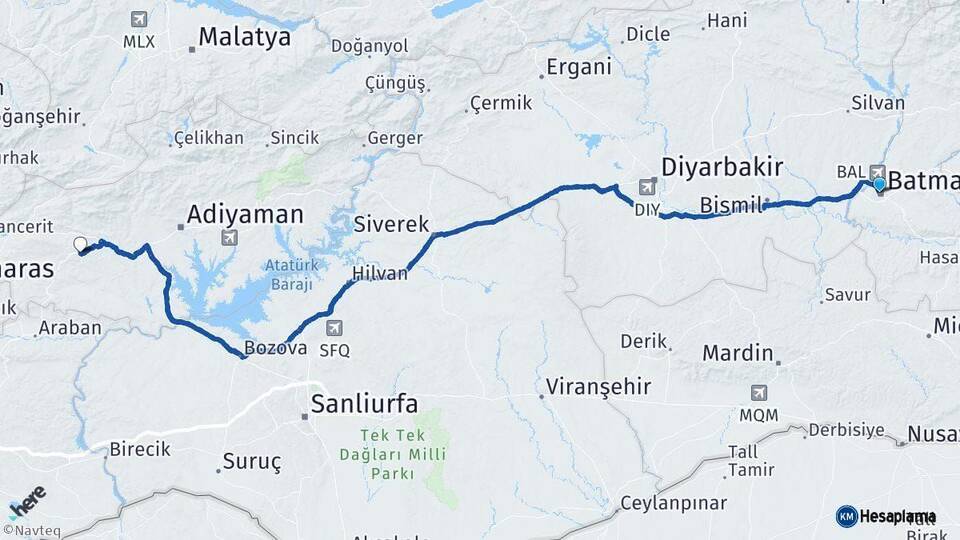 Batman Besni Adıyaman Arası Kaç Km - Yol Haritası