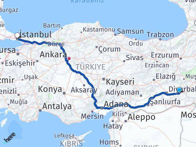 Batman Beyoğlu İstanbul Arası Kaç Km - Yol Haritası