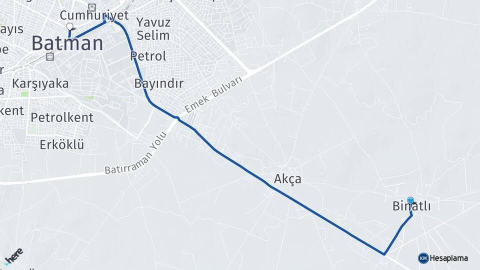 Binatlı Batman Arası Kaç Km - Yol Tarifi