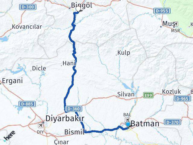 Batman Bingöl Havalimanı Arası Kaç Km - Yol Haritası