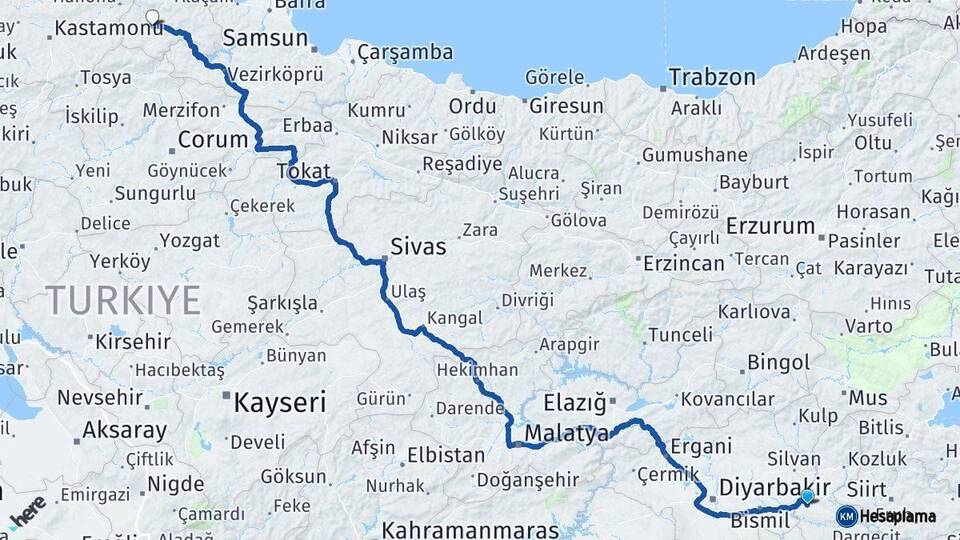 Batman Boyabat Sinop Arası Kaç Km - Yol Haritası